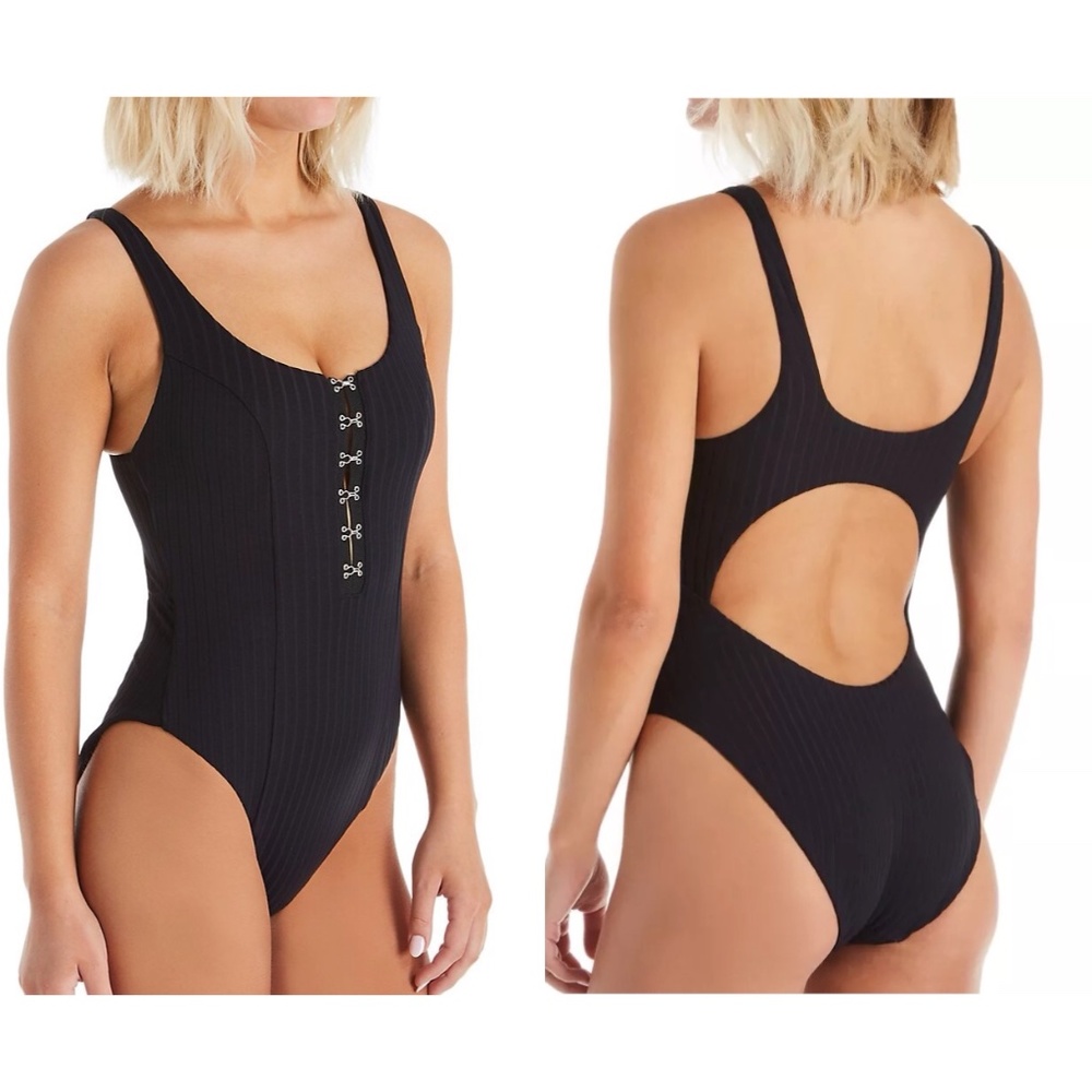BECCA plunge ribbed open back swimsuit FINAL PRICE